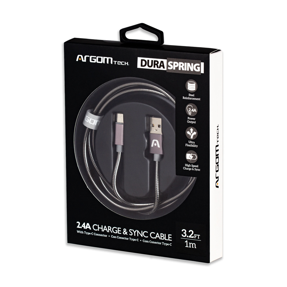 Cable Tipo C A USB 2.0 De Metal Trenzado, Color Gris, 1 Metro, Dura Spring Argom