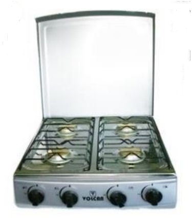 Estufa de Mesa a Gas de Cuatro Quemadores Plateada con Respaldo