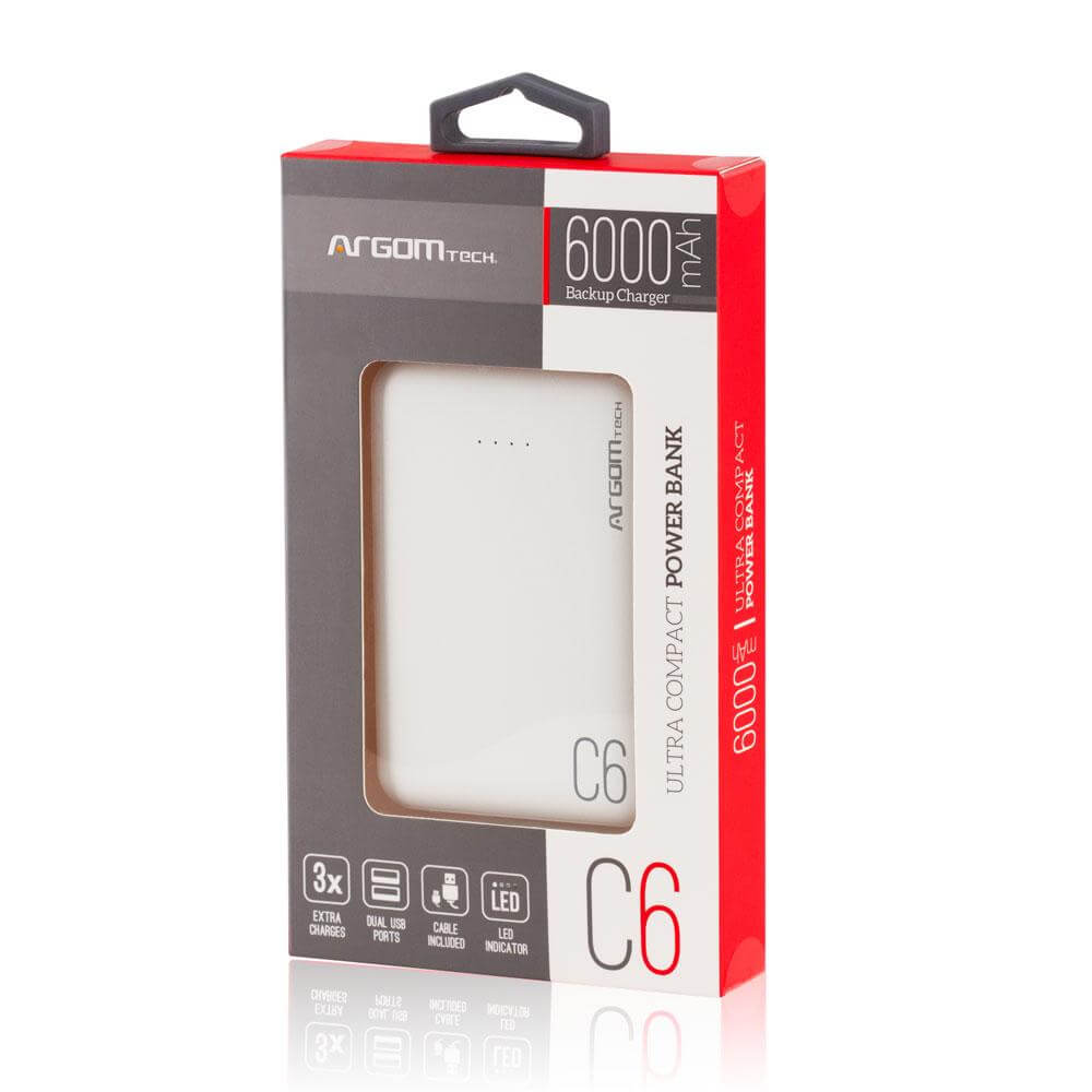 POWER BANK C6 6000 MAH WHITE ARGOM